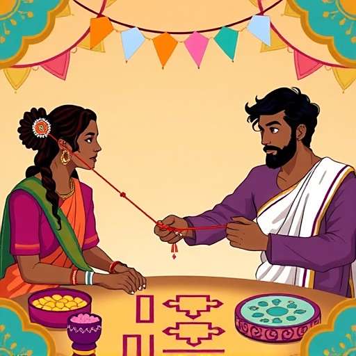 Sacred Pursuit Raksha Bandhan celebration showing players tying rakhis and solving puzzles about brother-sister relationships from mythology