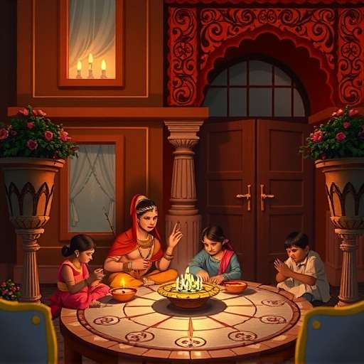 Sacred Pursuit Diwali celebration showing players lighting diyas and solving light-based puzzles related to Rama's return to Ayodhya