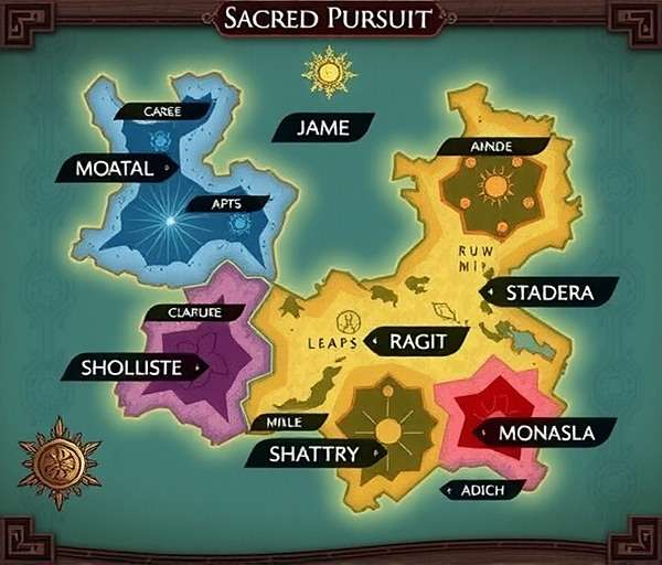 Map showing different mythological realms in Sacred Pursuit