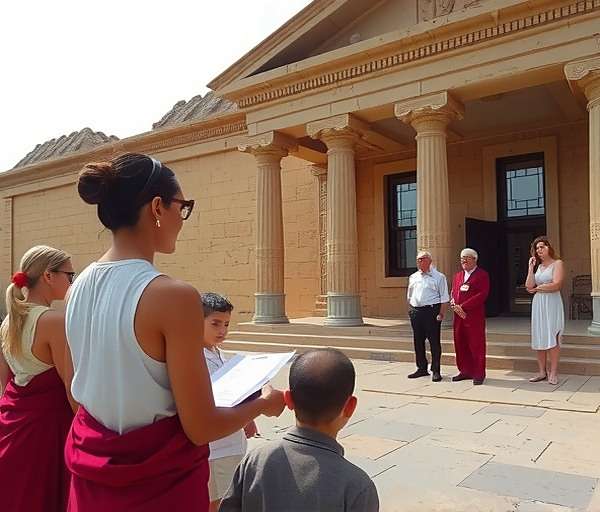 Sacred Pursuit real-world event at a temple where players learn about mythology from priests and scholars